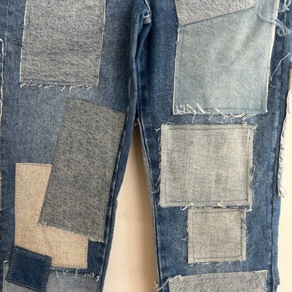 We The Free Free People Bare With Me Patchwork Straight Leg Denim Jeans 24 - Picture 7 of 16
